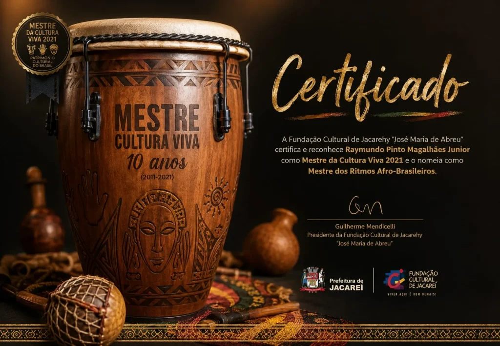 Certificado professor Moringa da casa cangoma ritimos em sjc